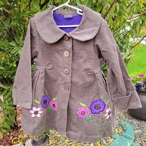 Girls Maria Elena Brown Corduroy Jacket Flower Embellished Size 6
